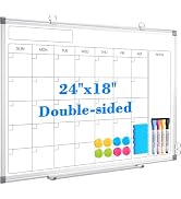 WALGLASS Calendar Whiteboard 24x18 Double-Sided Dry Erase Board for Wall | Monthly Magnetic Calen...