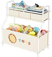 GRANNY SAYS Toy Box with Bookshelf, 3-Tier Kids Toy Chest, Toy Storage Organizer, Kids Bookshelf ...