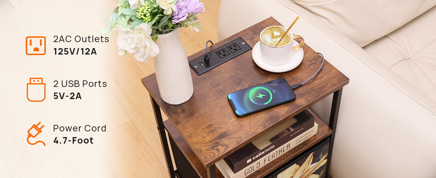 Nightstands Set of 2 with Charging Station