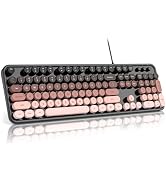 MOFII Computer Keyboard Wired,Round Key Retro Typewriter Keyboard Full Size | USB Plug and Play, ...