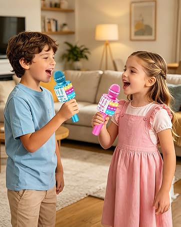 Kids Karaoke Microphone, Bluetooth Wireless Toy Microphone with LED Lights