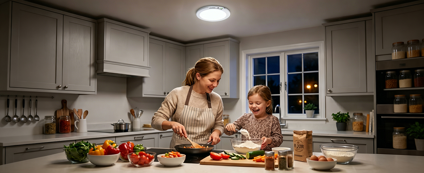 Ceiling lights can be installed in the kitchen