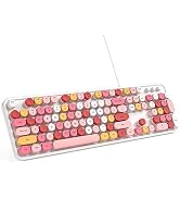 MOWUX Computer Keyboard Wired, Plug and Play USB Retro Round Typewriter Keyboard, Full Size Wired...