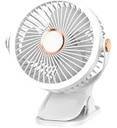 ZEOEZHBI Small Desk Clip on Portable Fan Rechargeable 720 ° Adjustable with LED Lights, Battery O...