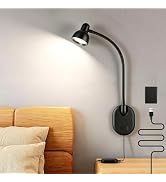 Wall Mounted Reading Light, LED Wall Bedside Lamp with Adapter, 5 Color &amp; 10 Brightness, Plug-in ...