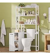 UPOSOJA Over The Toilet Storage Cabinet with Pulley, Over Toilet Bathroom Organizer Space Saver W...