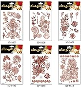 Adecco LLC 6 Sheets Flower Temporary Henna Tattoos, Fashion Flash Women Tattoo, Henna Stickers, W...