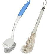 2 Pack Dish Brush Set with Dish Brush with Handle and 2-in-1 Water Bottle Brush with Removable St...