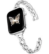 Newlibery Silver Slim Metal Band Women Compatible with Apple Watch 38mm 40mm 41mm 42mm(S10/11) Pa...