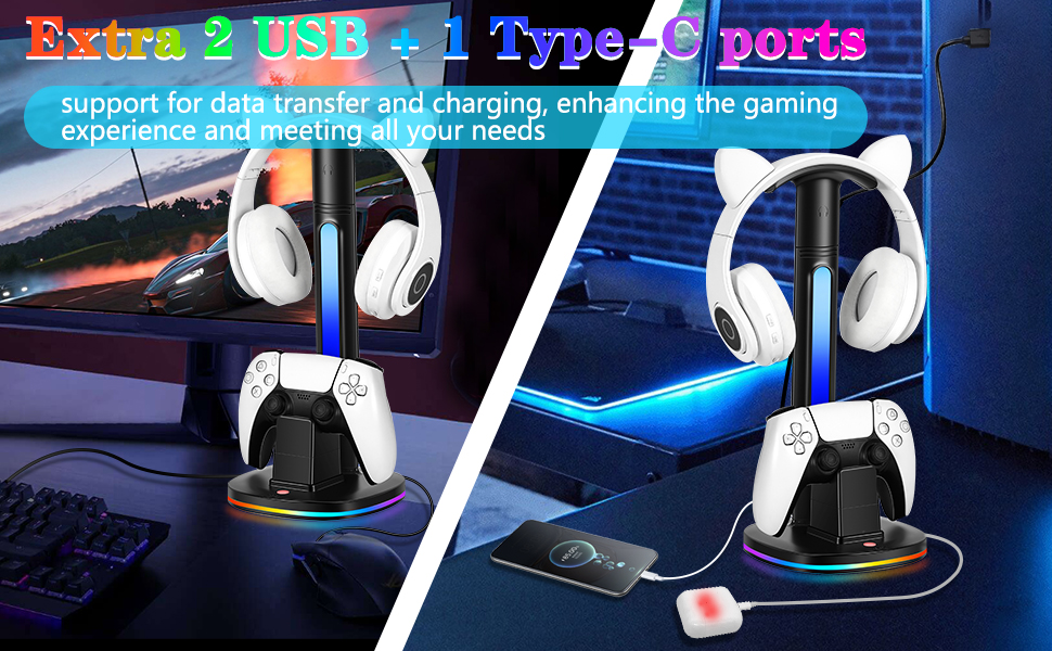 ps5 controller charging station with headphone stand