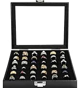OSPNIEEK Ring Jewelry Organizer Box, 36 Slots Rings Display Storage Case Earring Showcase - Black...