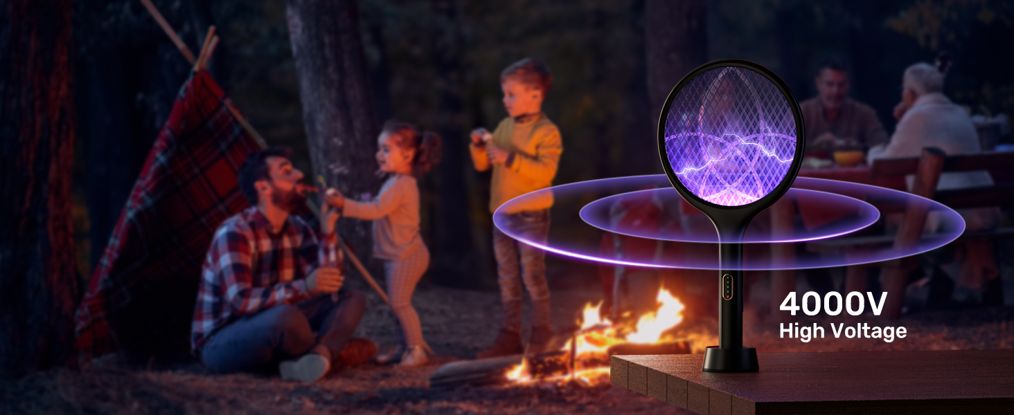 Electric Fly Swatter 4000V Bug Zapper Racket Dual Modes Mosquito Killer