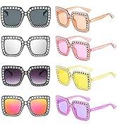 8 Pieces Women Sparkling Crystal Sunglasses Oversized Square Diamond Thick Frame Glasses Funky Bi...