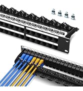 PBAEGAV Patch Panel 48 Port with 48 Pcs Cat6 Keystone Jack 10G Support with Removable Back Bar 1U...