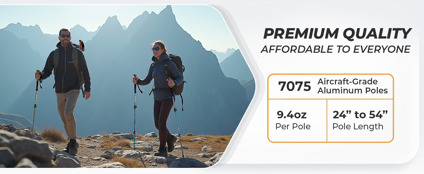 aircraft grade aluminum trekking poles durable hiking pole strong walking stick heavy duty gear