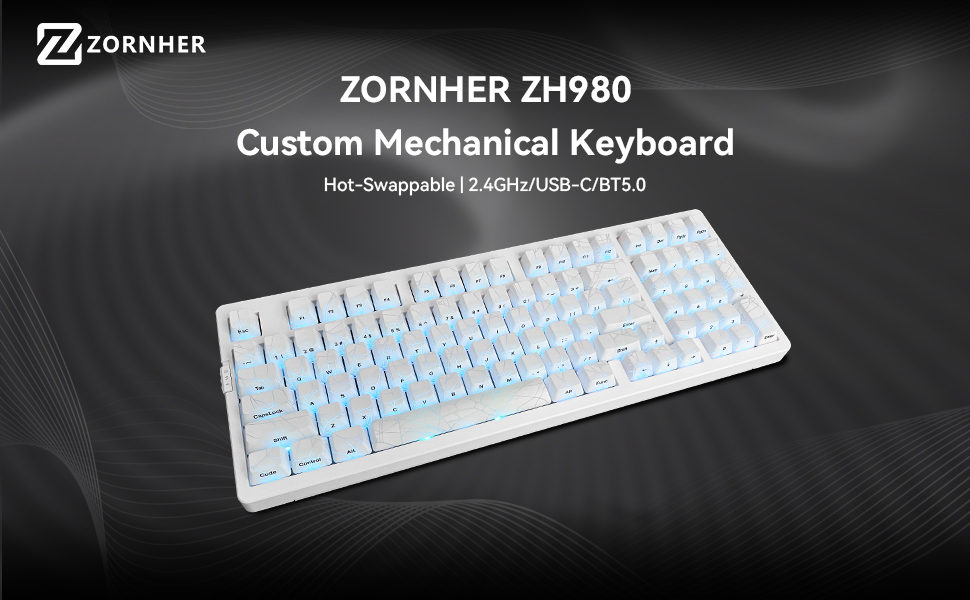 ウロコジグ ZORNHER ZH980 Wireless Mechanical Gaming Keyboard,95% White Custom