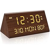 Kogonee Wooden Digital Alarm Clock, 0-100% Dimmer, 2 Alarm Settings, Weekday/Everyday Mode, 9 Min...