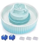 Lawfery Ceramic Cat Water Fountain, 2.1L/71oz Cat Fountain with 3 Carbon Filters and 2 Quiet Pump...