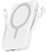 podoru for Magsafe Battery Pack, 10000mAh Magnetic Power Bank Built-in Double USB C Cables 22.5W ...