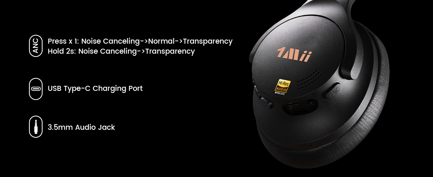 1Mii AI Y8+ Noise Cancelling Headphones Bluetooth 6.0