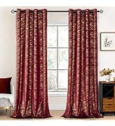 Chorowl Luxury Burgundy Velvet Curtains for Living Room Foil Print 84 Inch | Thick Thermal Insula...