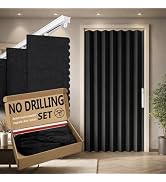 Jilron Accordian Door Curtain,Install Adhesive Track 100% Blackout Doorway Curtains,Suitable for ...