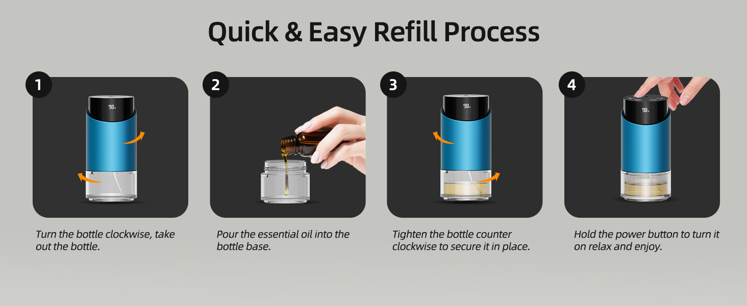 waterless diffuser essential oil scent aromatherapy portable battery operated home room office mini