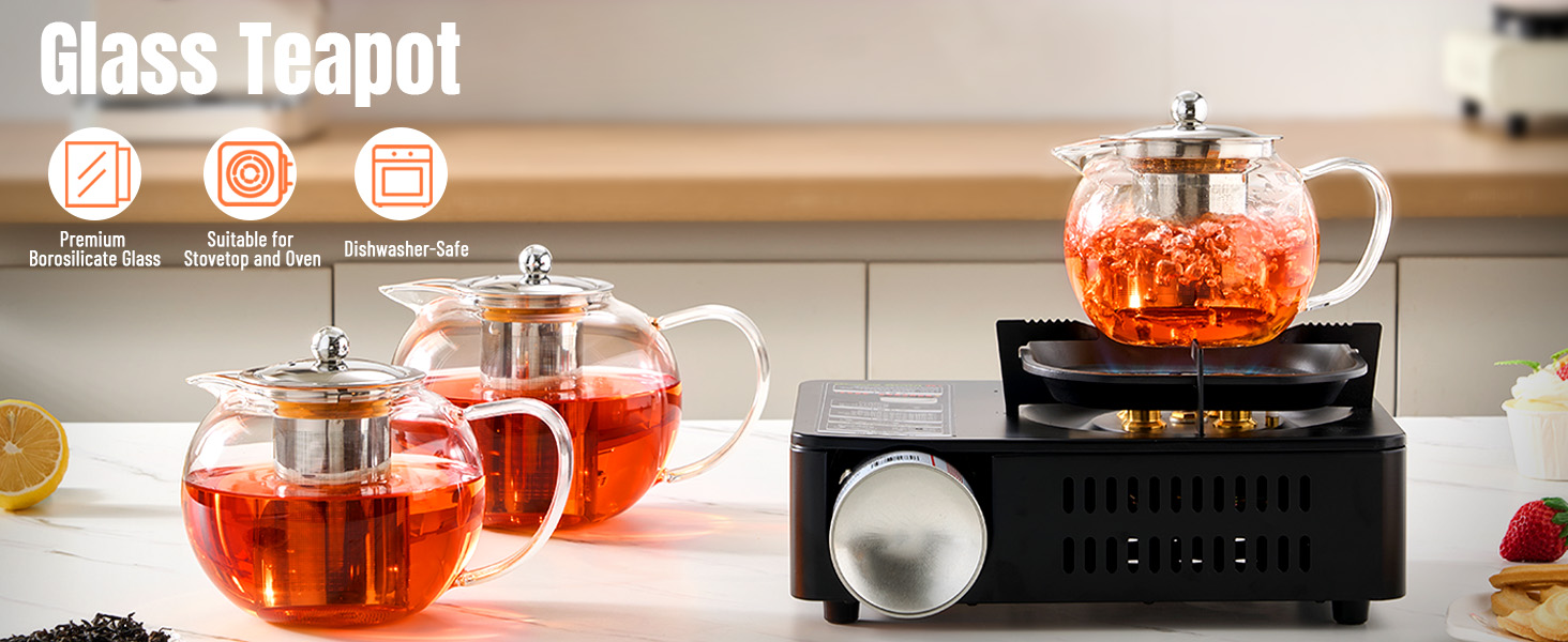 Borosilicate Clear Tea Kettle, Teapot Blooming and Loose Leaf Tea Maker Tea Brewer for Camping