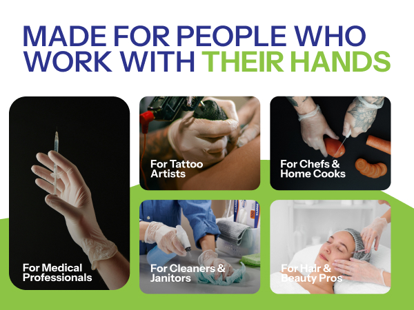 Versatile disposable gloves for medical, food prep, cleaning, tattoo, and beauty applications