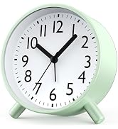 Anmileely Analog Alarm Clock, Silent Non Ticking Retro Round Metal Clock with Night Light, Snooze...