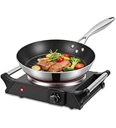 Electric Countertop Single Burner, 1000W Cooktop with Crystal Glass Hot Plate, 5-Level Stepless T...