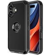 Jiunai for iPhone 16 Case Heavy Duty Strong Shockproof Port Protection Screenless Dustproof Dual ...