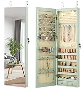 Giantex Wall Door Mounted Jewelry Armoire Cabinet with 47.5" Full Length Mirror, 2 LEDs Lockable ...