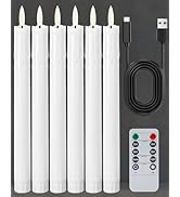 Gmnee 9.6" Rechargeable Flameless Taper Candles with Remote, Timer, Dimmer, White LED CandleStick...