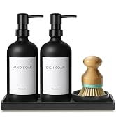 GMISUN Kitchen Soap Dispenser Set, 16 Oz Hand and Dish Soap Dispenser with Ceramic Tray &amp; Bamboo ...