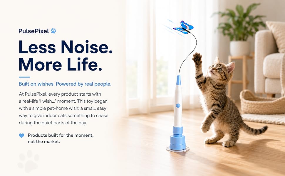 PulsePixel brand story image for the rechargeable butterfly cat toy