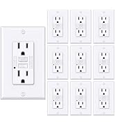 BESTTEN 10 Pack 15 Amp GFCI Outlet, GFI Receptacle Outlet with LED Indicator, Ground Fault Circui...