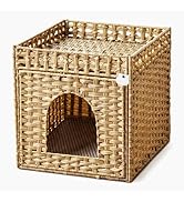 Cat Litter Box Furniture, Rattan Litter Box Enclosure Cabinet for Indoor Cats, Ventilated Covered...