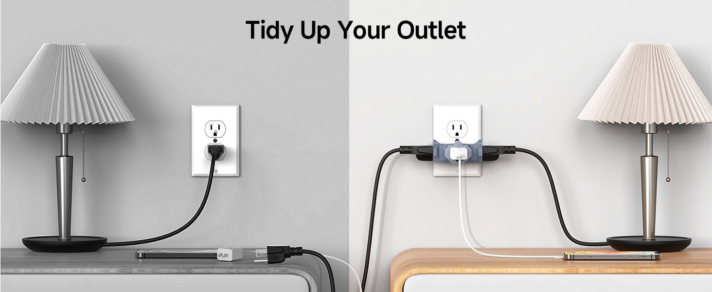 3 Way Plug Adapter 15A 1875W, 3 Prong 3 Outlet Adapter