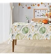 Bayson Fall Tablecloth, Autumn Green Watercolor Pumpkin and Leaves Table Cloth 60 x 84 Inch, Than...