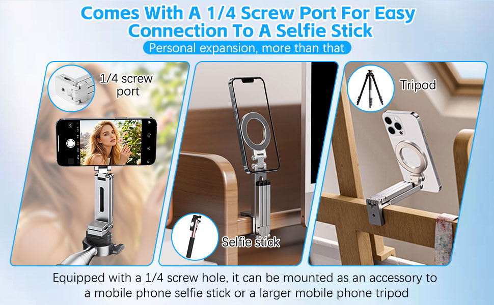 Phone Holder Stand with 1/4'' Port Thread Design Provides Multiple Usage Modes