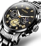 OLEVS Mens Watches Luxury Business Stainless Steel Chronograph Moon Phase Waterproof Date Analog ...