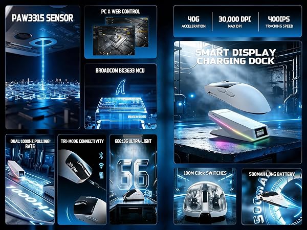 ATTACK SHARK X11 PRO V2 wireless gaming mouse with key features