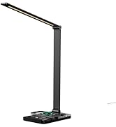 Ambertronix LED Desk Lamp with Wireless Charger, USB Charging Port, Dimmable Eye-Caring Reading D...