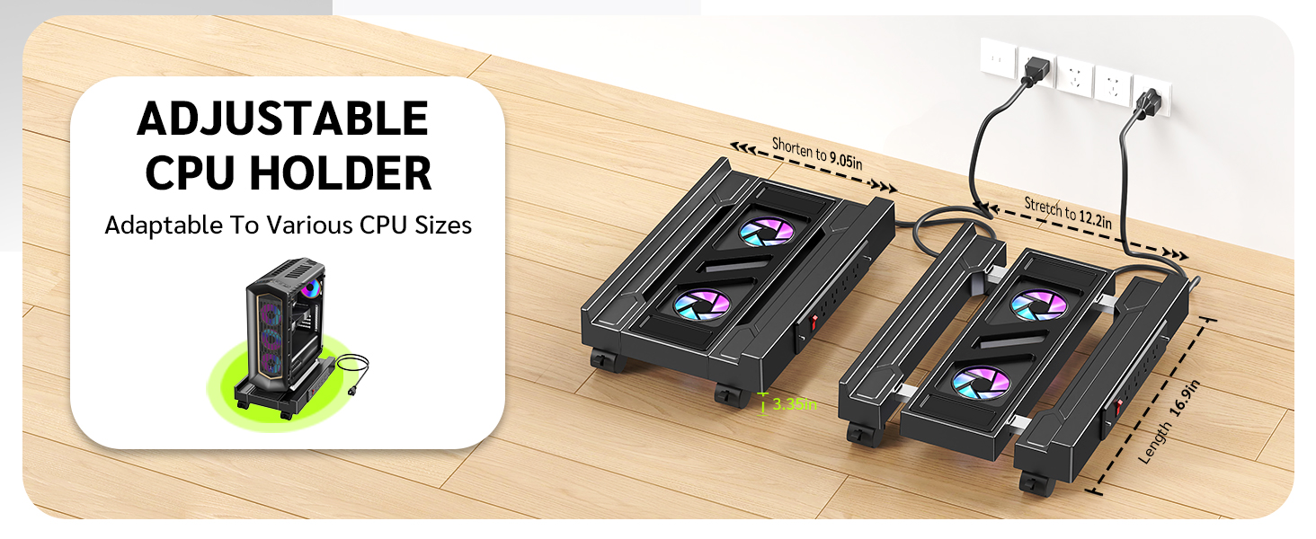 ADJUSTABLE COMPUTER TOWERSTAND WITH FAN