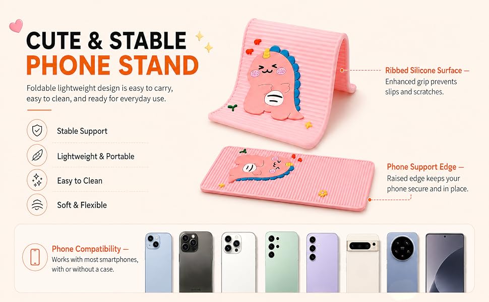 RYAOLFLY Flexible Silicone Phone Holder, Portable Phone Stand (Pink