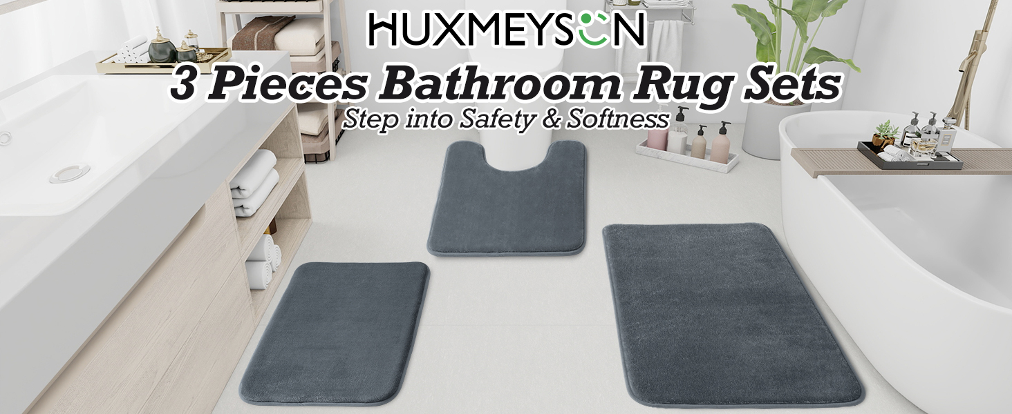 HUXMEYSON 3 Pieces Bathroom Rug Sets