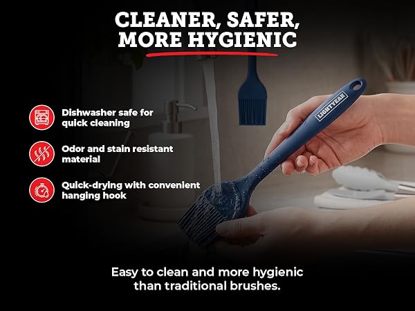 ightyear silicone basting brush placed inside a dishwasher showing easy cleaning and maintenance