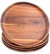 Acacia Wood Dinner Plates, AIDEA 11Inch Round Wood Plates Set of 4, Easy Cleaning &amp; Lightweight f...