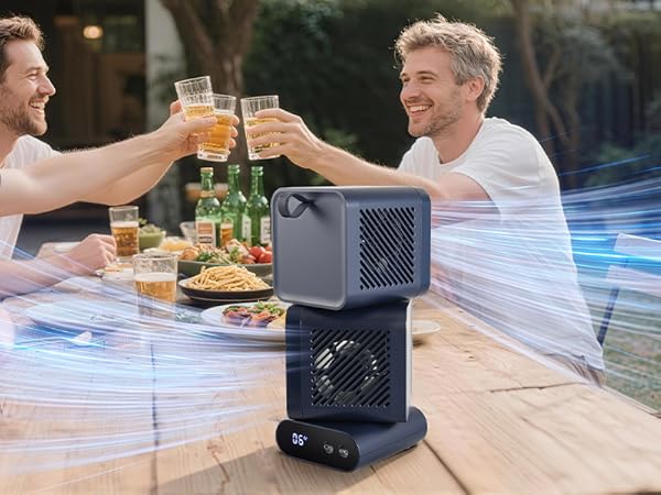 Nauttxon Dual-Head Desk Fan - Rechargeable Desktop Fan for Bedroom Office Home Desk Outdoor